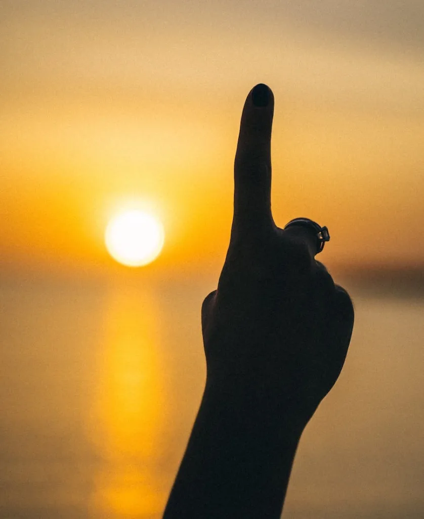 Index finger silhouette at sunset