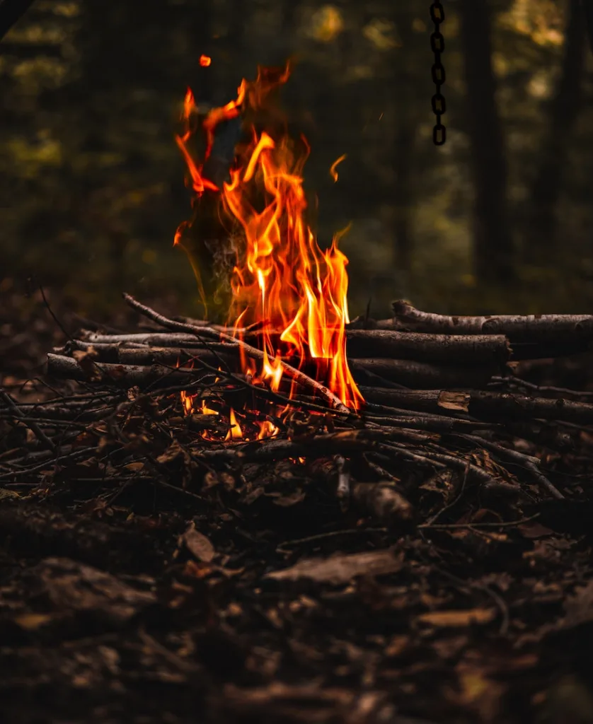 wood burning at night